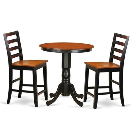 EAST WEST FURNITURE East West Furniture EDFA3-BLK-W Counter Height Pub Table & 2 Kitchen Bar Stool; Black Finish EDFA3-BLK-W